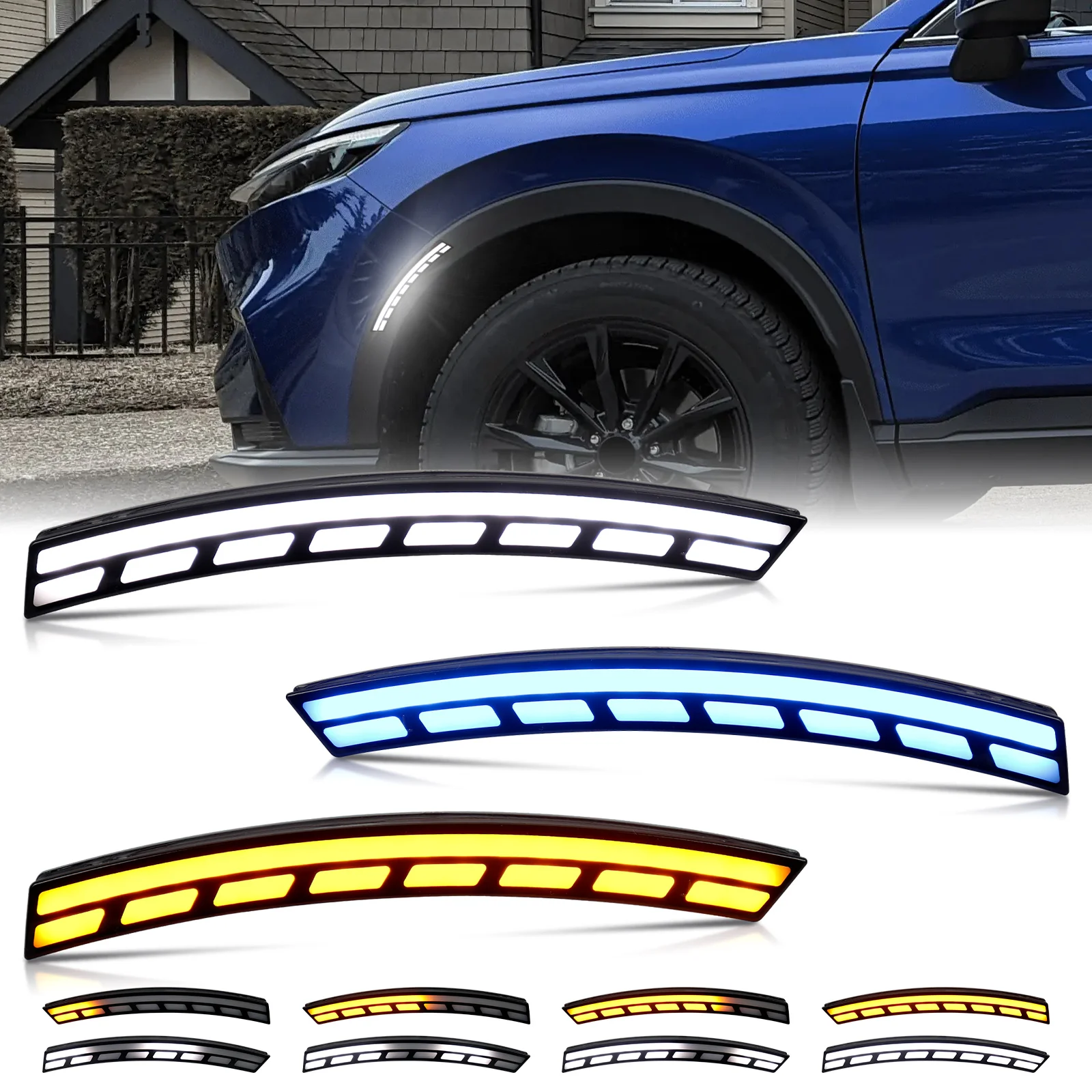 LED Side Marker DRL Rear Reflector Lights For Honda Crv 2023 -26 White DRL Amber Signal Blue Wheel