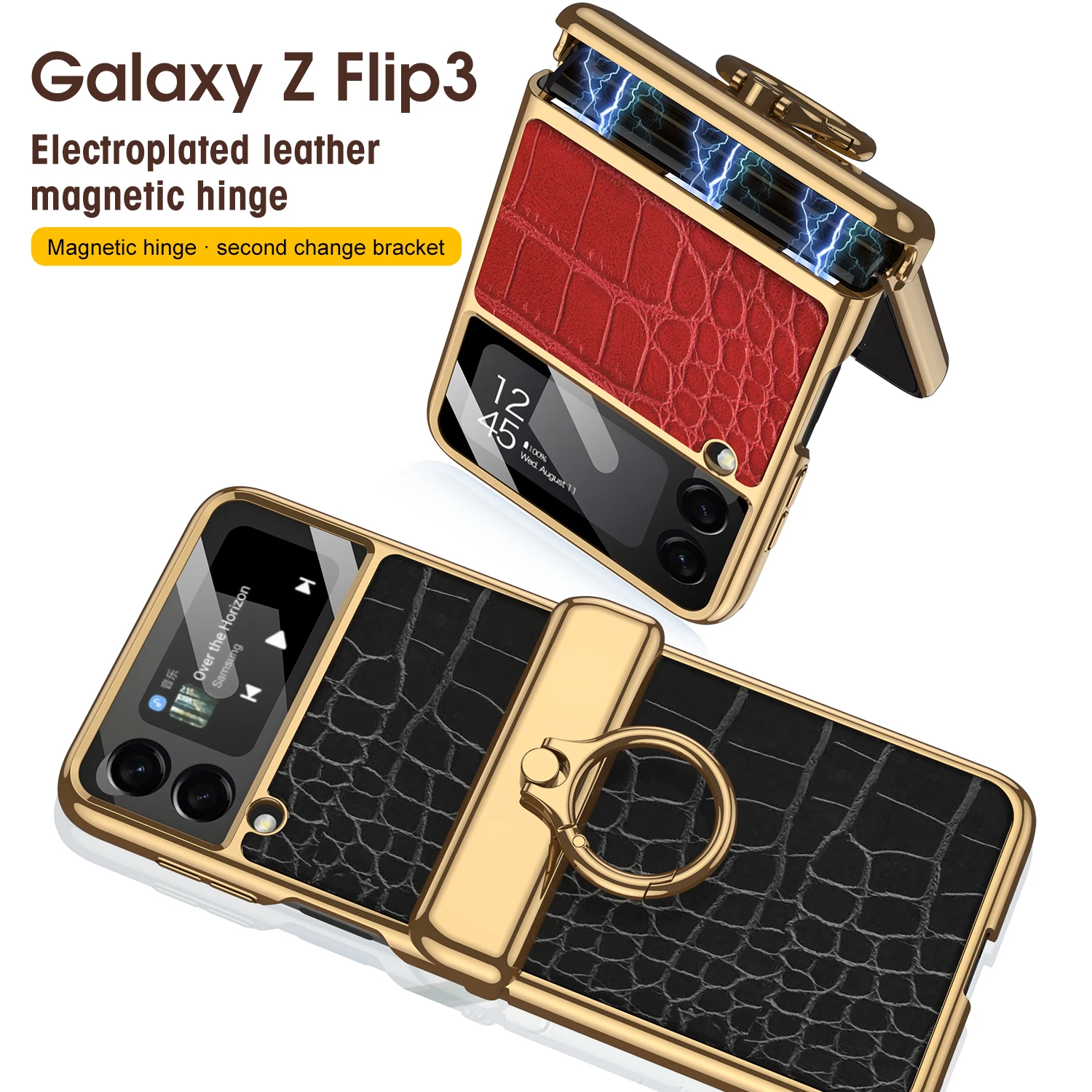 Wholesale Magnetic Hinge Case For Samsung Galaxy Z Flip 4 Flip 5 Case Ring  Holder Stand Plating Leather Cover for Samsung Z Flip 4 Flip 5 From  m.