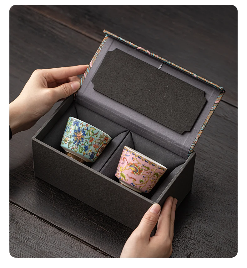 Personalized Retro Palace Style Enamel Master Cup Ceramic Couple Tea Cup with Gift Box for Households