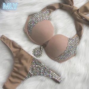 MLY Push up Jewelry  Womens Swimwear Models Nude Rhinestone Bikini Plus Size Swimwear