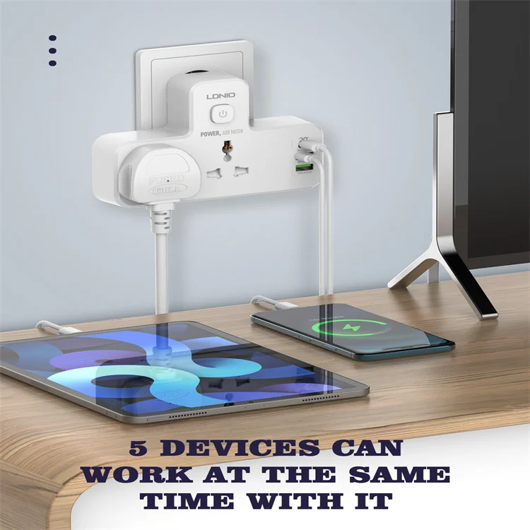 LDNIO SC2311 Extension Power Socket With Switch USB Power Strip With EU UK US Plug and LED Night Lamp 2 Outlets 3 USB QC 3.0/PD