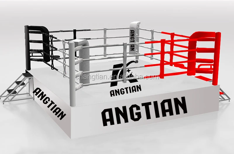 ボクシングリング オレンジ／グレーマット 赤青白ロープ ボクシング