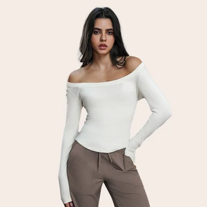 Fashionable Tight-Fitting Long Sleeve T-shirts Comfortable Breathable Off Shoulder Soft Skin-Friendly Yoga Top