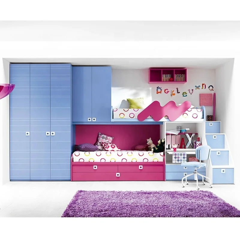 20BWB027 Melamine Modern Kids Bedrooms  Pull-down Bed Furniture Set Customize Children Loft Bunk Beds 3 in Kids Bed