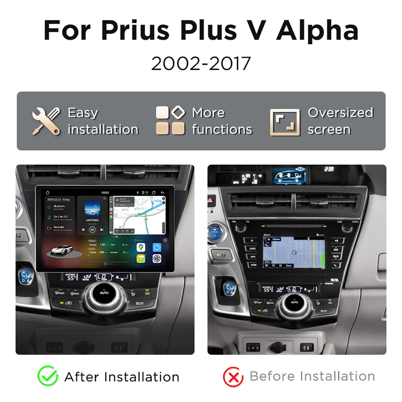 Junsun X9 Carplay Android Autoradio für TOYOTA Prius Plus V Alpha 2012-2017 LHD Auto-DVD-Player QLED 2000*1200P 7870 2,7 GHz 5G/4G_voghion.com