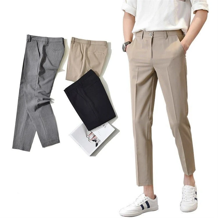 Cross-border menswear 28-40 size light business simple straight slim nine-point suit pants