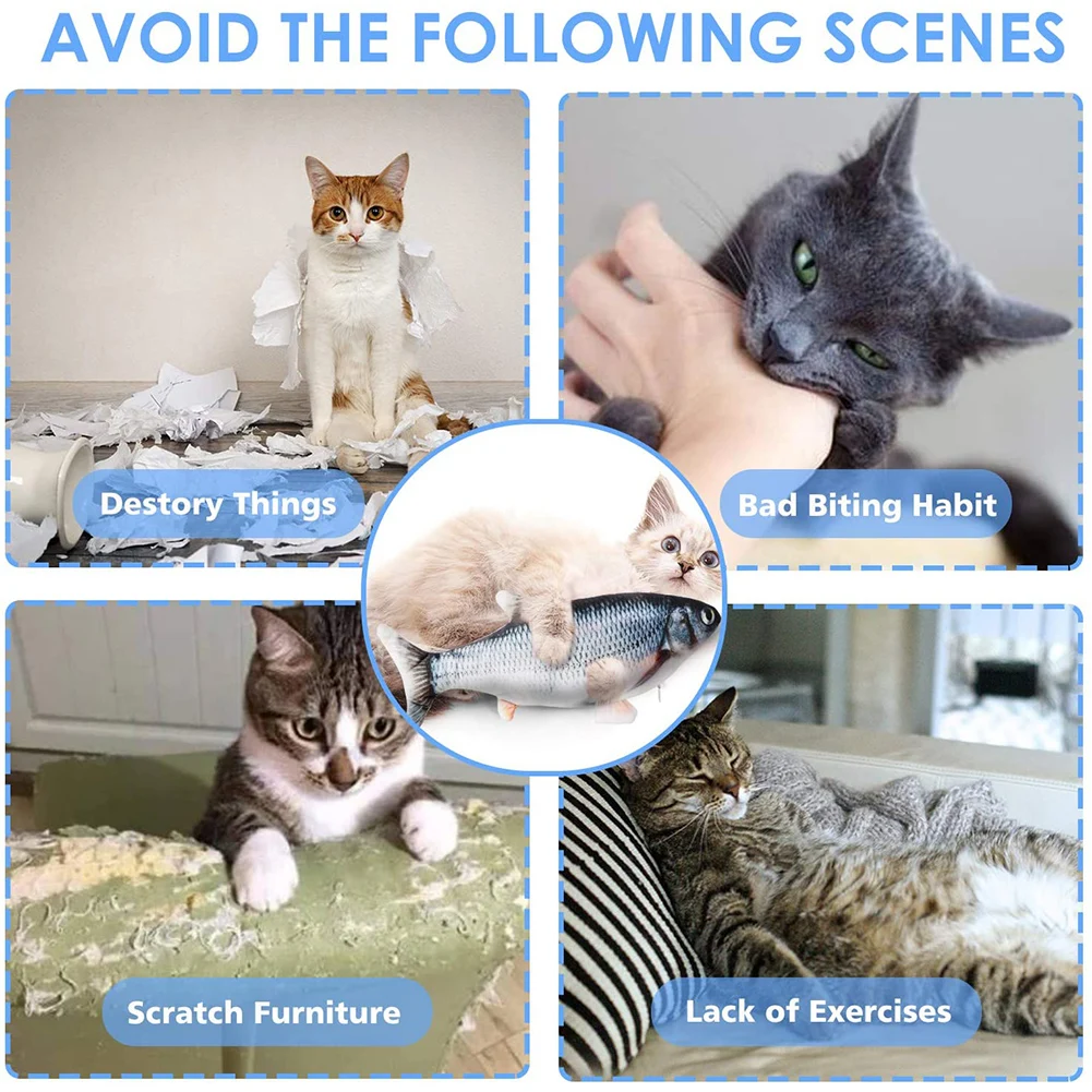 Electric Pet Dancing Fish Cat Toy Fish USB Charging Toy Cat Interactive Floppy Flopping Cat Kicker Fish Catnip Toys