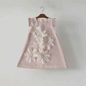 Summer Kids Clothing Fashion New 3D Flower Pleated Flying Sleeve Princess Dress Girl Beautiful Dresses 2-11y Clothes for Kids