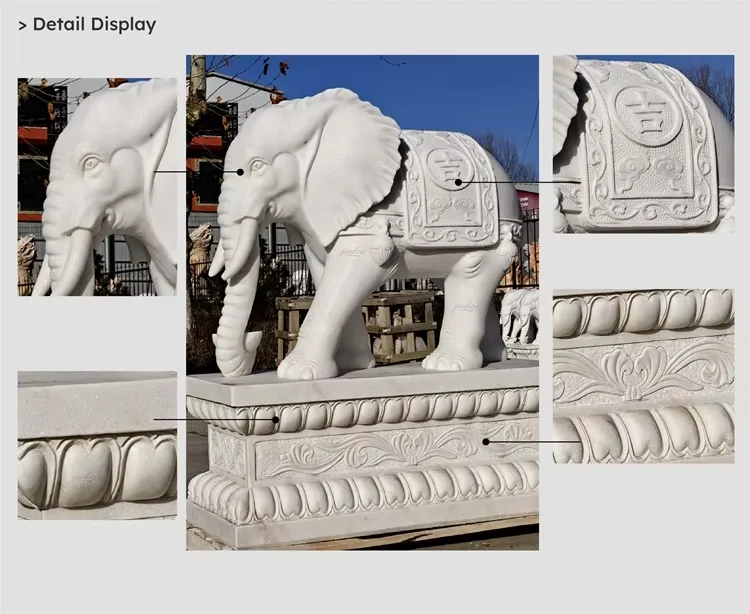 Hot Selling Modern Design Life-Size White Marble Elephant Statue Outdoor Home Decor Carving Stone Sculpture