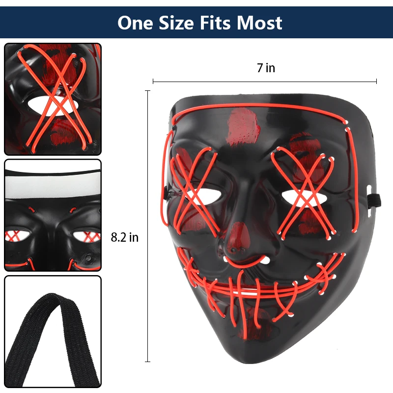 2023 Halloween Mask Led Glowing Mask Black Words Halloween Led Masks