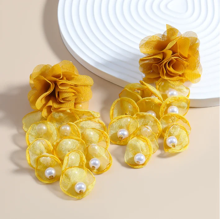 Acrylic Flower Drop Stud Earrings Bohemian Resin Crystal Beaded Floral...