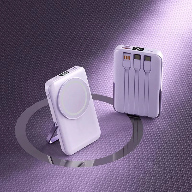Popular Design 10000 Mah With Multiple Cables Magnetic Suck Power Bank