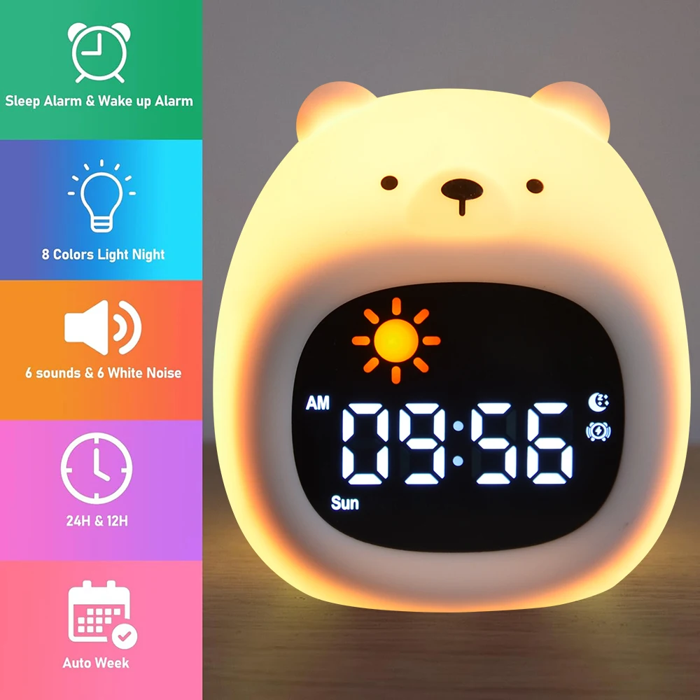 Ready to Rise Children's Sleep Trainer,Toddler Sleep Training Clock With Sun & Moon,Bear Night Light for Toddlers and Kids