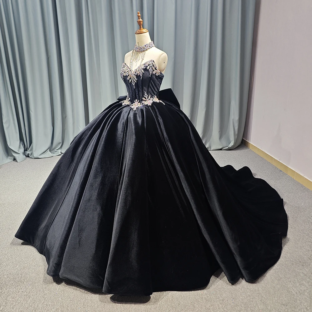 black formal dress with train A Line Sweetheart Sparkly Sequin Tulle Prom Dresses with Slit main image 0