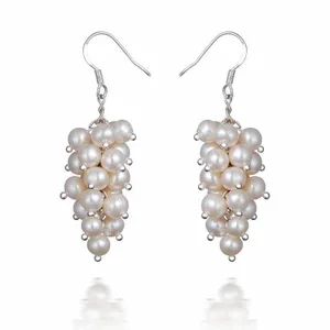 Freshwater Pearl Earrings 925 Sterling Silver Natural Sea Pearl Earrings Jewelry for Women Pearl Grape Skewer Hook Earrings