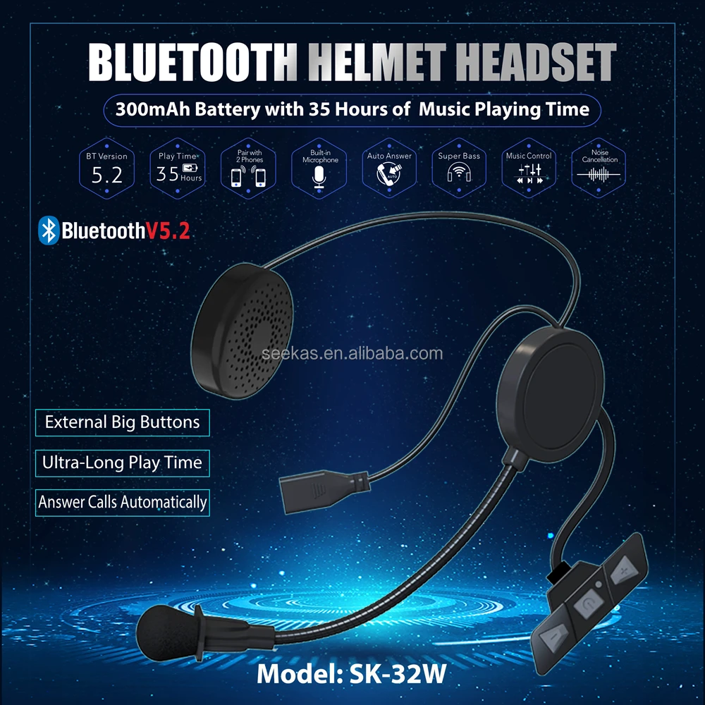 Motorcycle Helmet Headset with Bluetooth Headphones and Mic Hands Free  Talking 35 Hours Music Play Time Auto Answer Calls