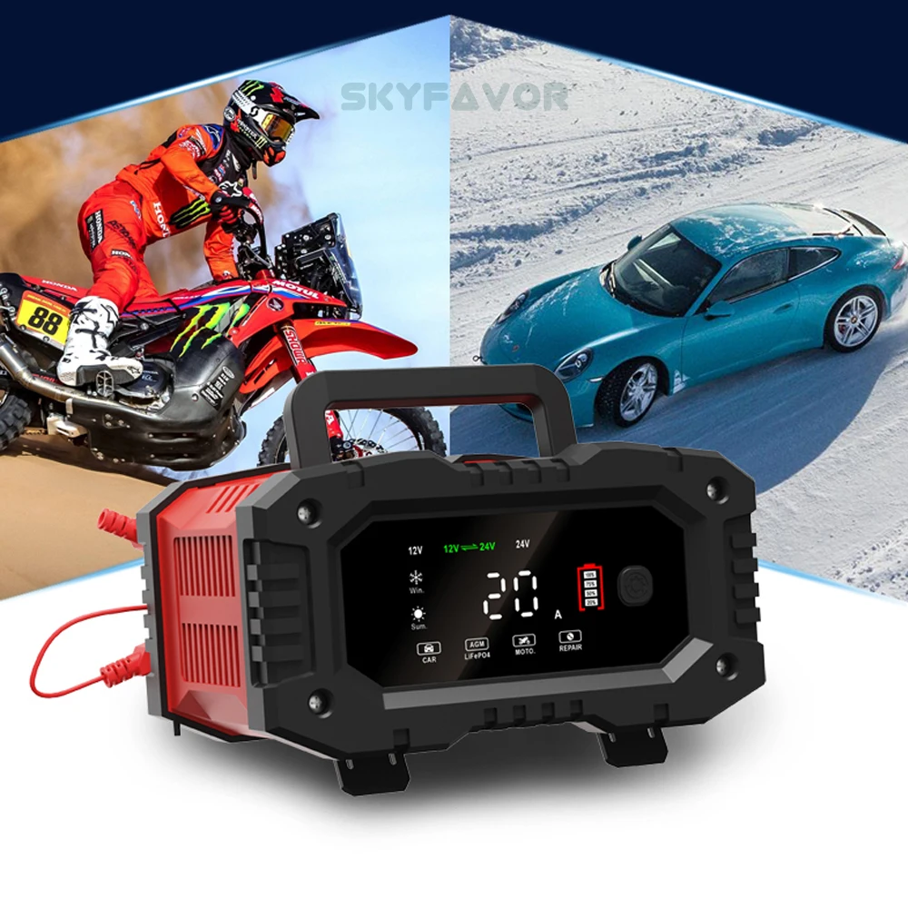 Fast Truck Motorcycle Car Battery Charger 12V 24V 20A Automatic Universal Lifepo4 Lead Acid Gel Agm Pulse Repair Battery Charger