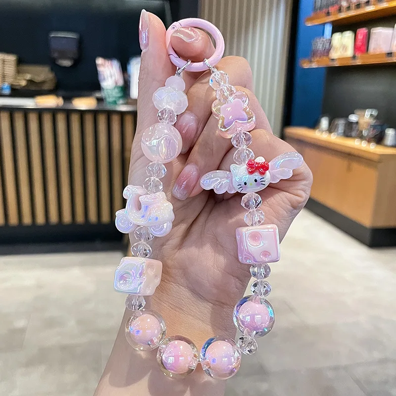TIESOME Portachiavi Donna Con Ciondolo A Cuore E Perle, Catena Corta Per Cellulare, Accessorio Per Borsa E Chiavi, In Lega E Acrilico, Argento