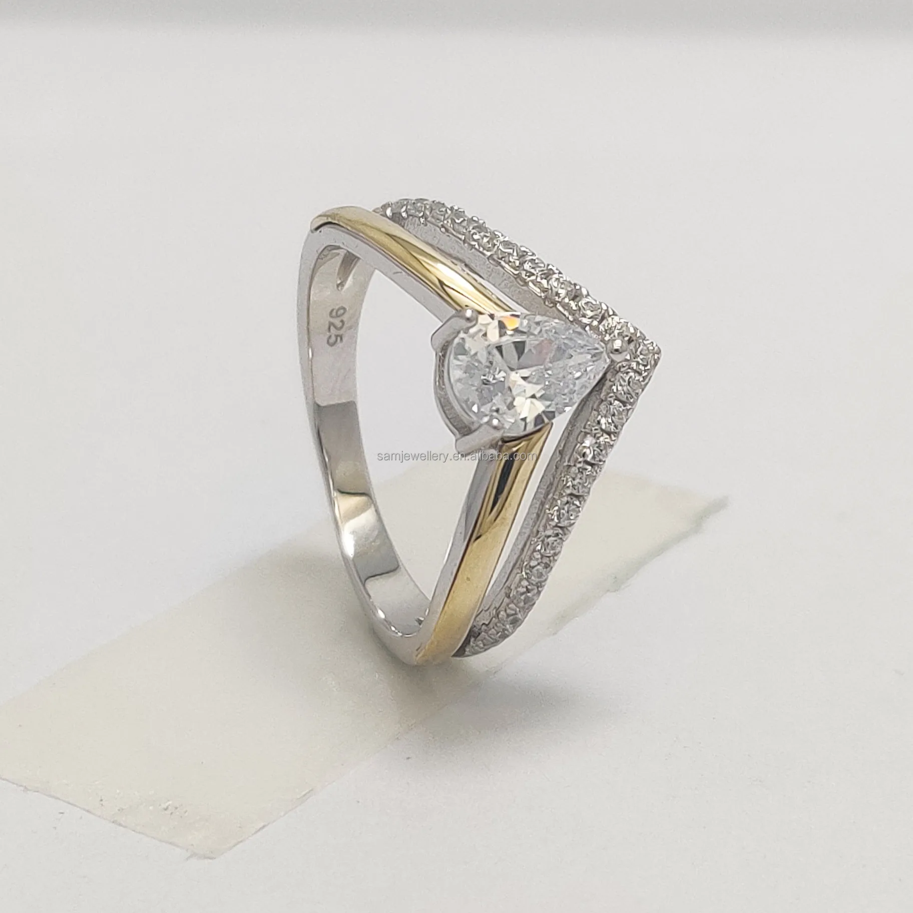 Sterling Silver Gold Wishbone Moissanite Engagement Ring For Women