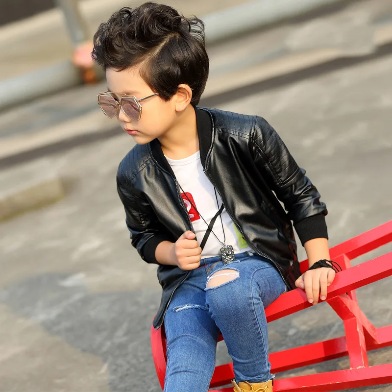 Boy Clothes Trendy Children Clothes Boys Coats Baby Pu Leather Jacket Solid  Toddler Boy Jacket