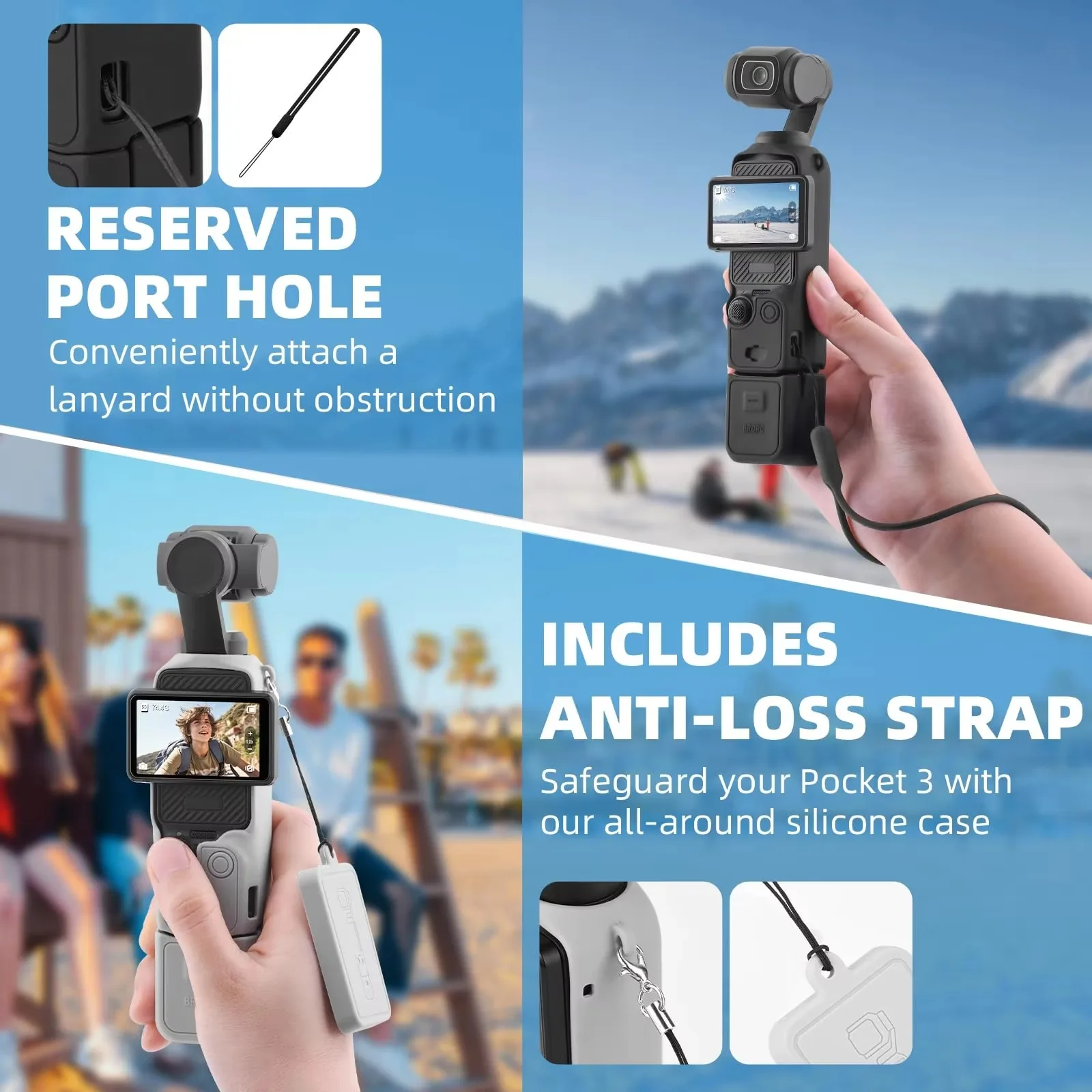 product laudtec for dji osmo pocket 3 silicone protective case lens screen cover shockproof hand strap sports camera accessory sjk1083-9