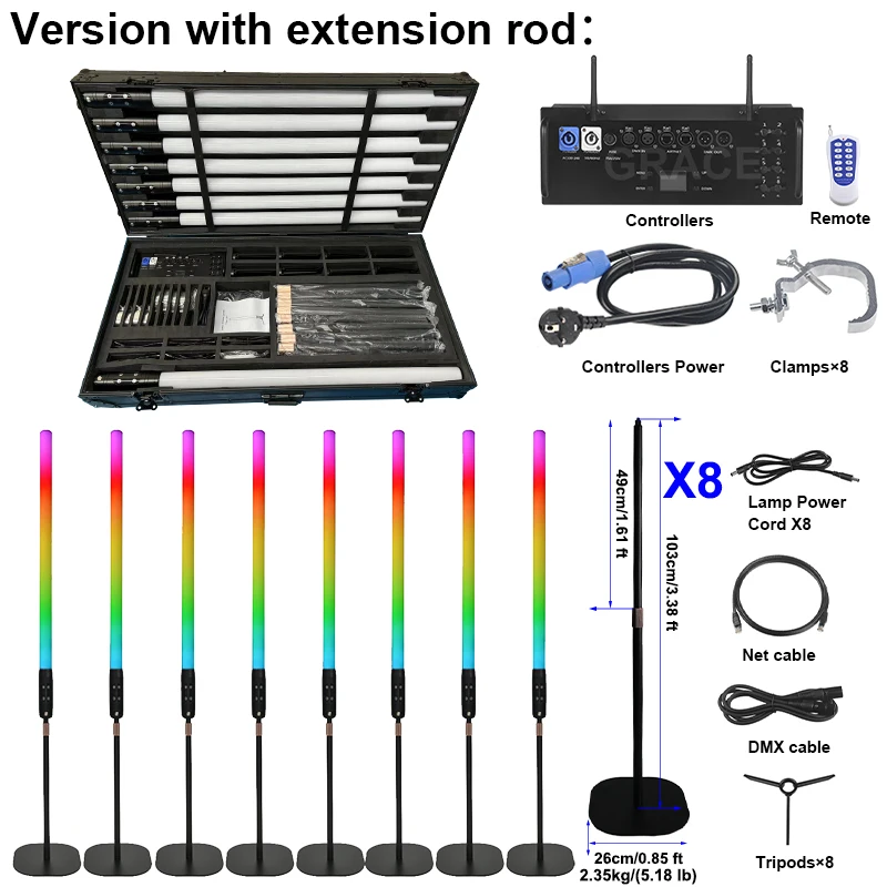 Igracelite 1Pcs IP65 1.2M LED Tube Dj Uplights Battery Wireless Dmx 360 Degree LED Pixel Tube Light