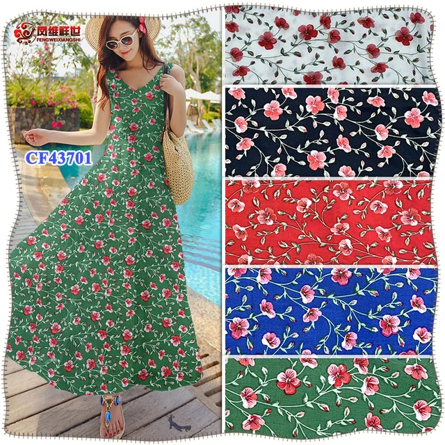 Five petal small red flower high grade staple rayon printed fabric Spot and customized suppliers of clothing fabrics