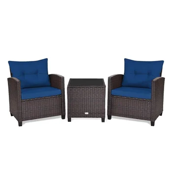 HOMECOME Outdoor furniture 3-Pieces Conversation Bistro set,Rattan Premium waterproof Conference Chair and Square Table