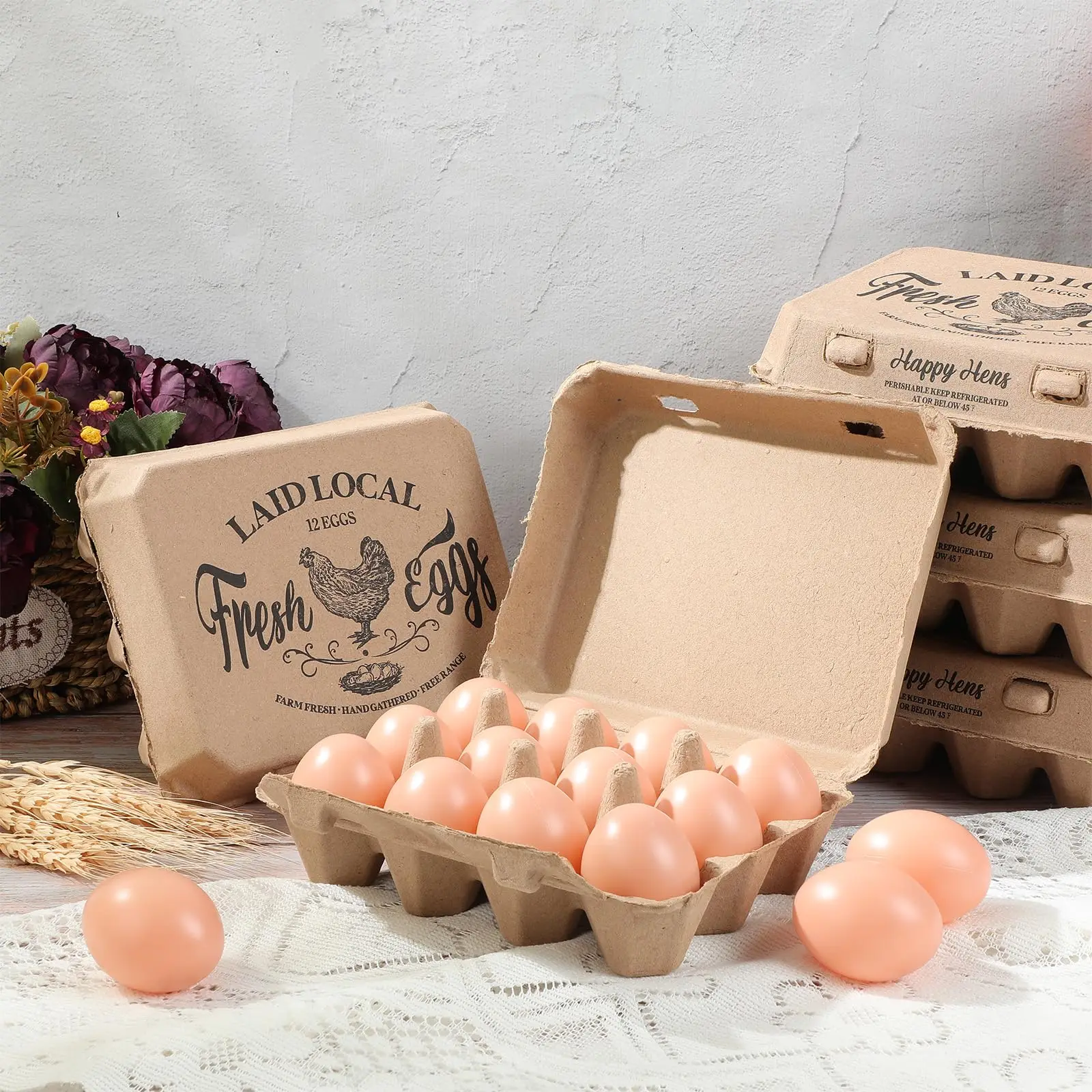 Custom Natural Paper Pulp Egg Cartons Blank Bulk Square  Egg Cartons 12 Count Classical 3 X 4 Style Cardboard Egg  Tray Cartons