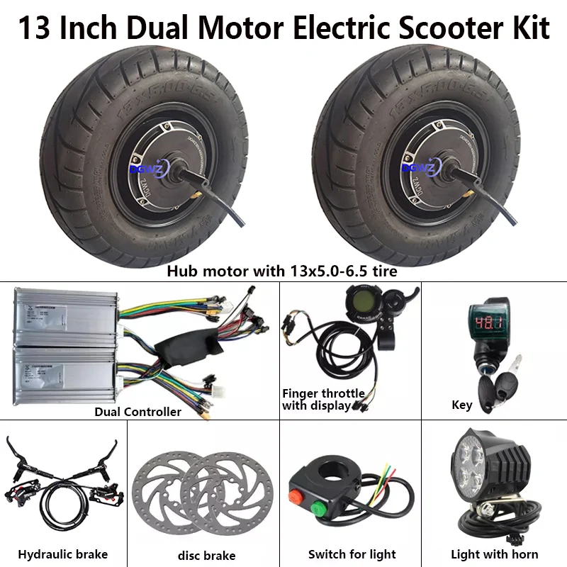 13 Inch Fat Tire 60V 72V 3000W 4000W Brushless Gearless Disc  Brake Scooter Electric Dual Hub Motor Conversion Kit