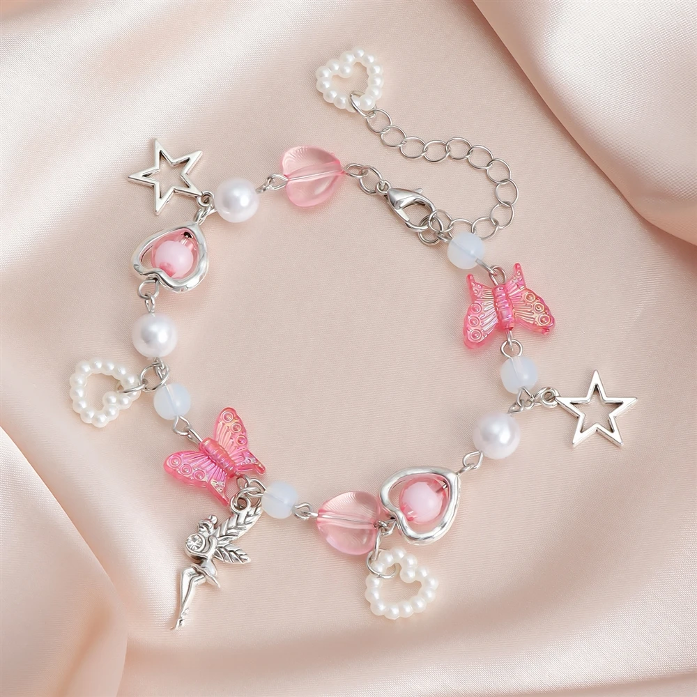 Charming Butterfly Heart Bracelet - Sweet Y2K Jewelry