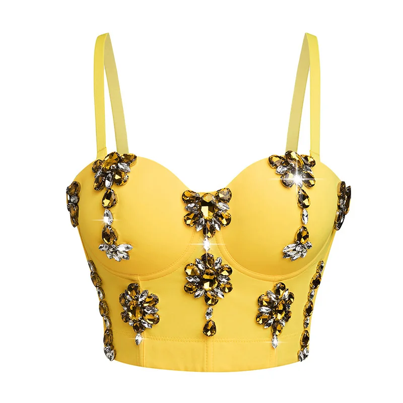 Ready to Ship Short Style Corset Jewellery Decor Big Boob Tube Top Body Shaper Bustier Top Night Club Wear