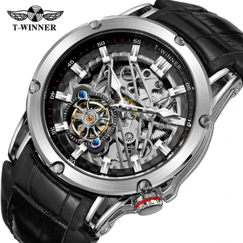 T-Winner  Wholesale Men Automatic Mechanical Movement Watch Leather Strap Montre Homme  Watches for Mens
