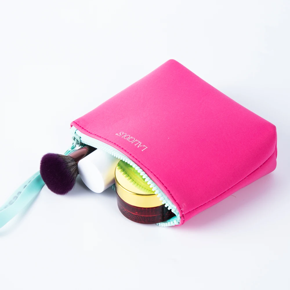 BSCI Factory Customized Neoprene Cosmetic Pouch Bag Personalized Logo SBR Travel Makeup Bag Beauty Wristlet Pouch