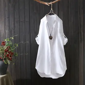 Custom Logo Long White Shirts Party Women Shirts Tops Cotton Polyester Chiffon Blouse Shirts