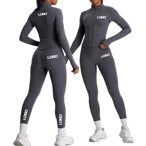 Fall Winter Women Slim Fit Zip up Sports Jacket Long Sleeve Activewear Set Workout Jacket High Waist Gym Yoga Clothing