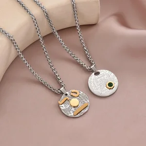European American Diamond Stainless Steel Pendant Necklace for Women Versatile Round Jewelry