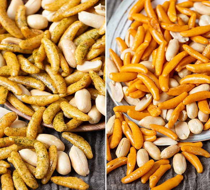 Japanese Snack Persimmon Seed Shaped Rice Crackers with Peanuts Healthy Nut Snack for Bar supplier