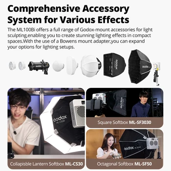 Godox ML100BI 120W Portable Bi-Color LED Photography Lamp Onboard & App Control for Video Recording & Live Streaming detail image