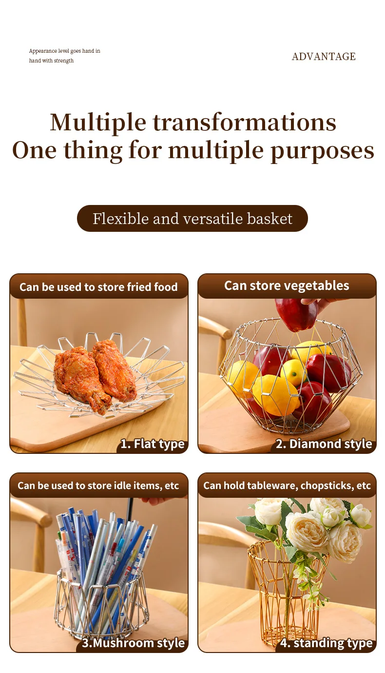 Creative Multifunctional Storage Basket Stainless Steel Household Fruit Tray Simple Telescopic Folding Flower Basket