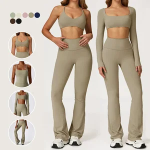 Factory Custom Quick Drying Breathable Sports Fitness Sets Running Solid Color Buttery Soft Compression Womens 4 Pieces Gym Sets