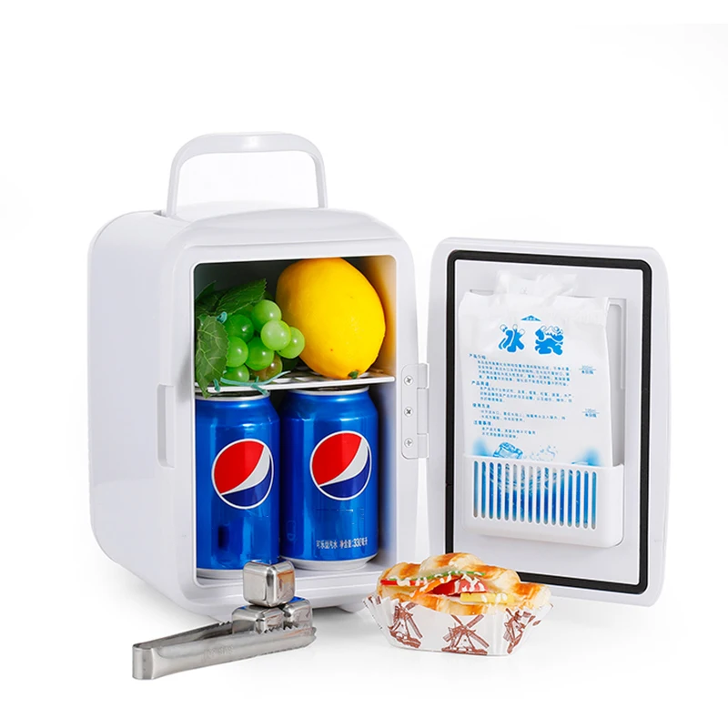 Medications Home and Travel,10x7.08x9.65 Foods White Mini Fridge 4 Liter/6 Can AC/DC Portable Thermoelectric Cooler and Warmer for Skincare 