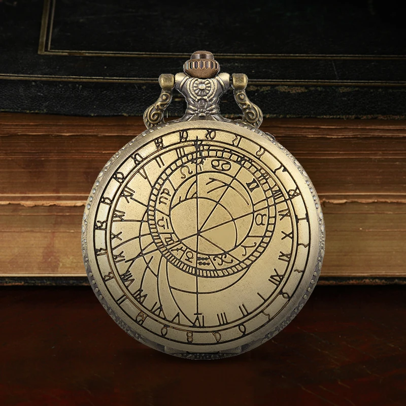 Prague Astronomical Fob Chain Clock Half Hunter Steampunk Skeleton Vintage  Mechanical Pocket Watch with for Men Gift