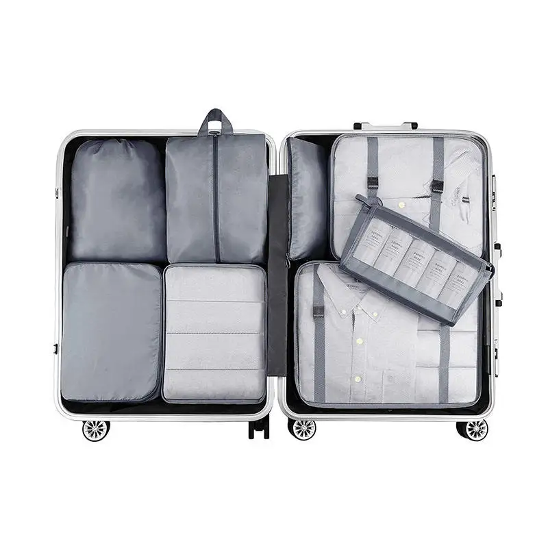 Custom Logo Compression 8 Pcs Pack Mesh Clothes Organizer Travel Luggage Organizer Set Packing Cubes