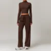 Pantaloni lunghi da tuta marroni a maniche lunghe