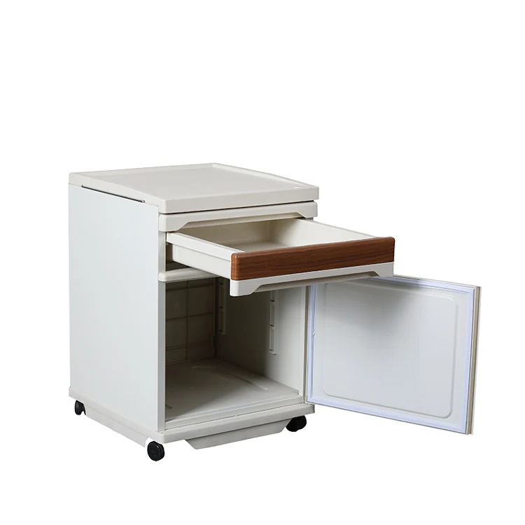 YXG-08-2 Hospital Room Furniture Abs Plastic Movable Hospital Medical Bedside Cabinet With Casters