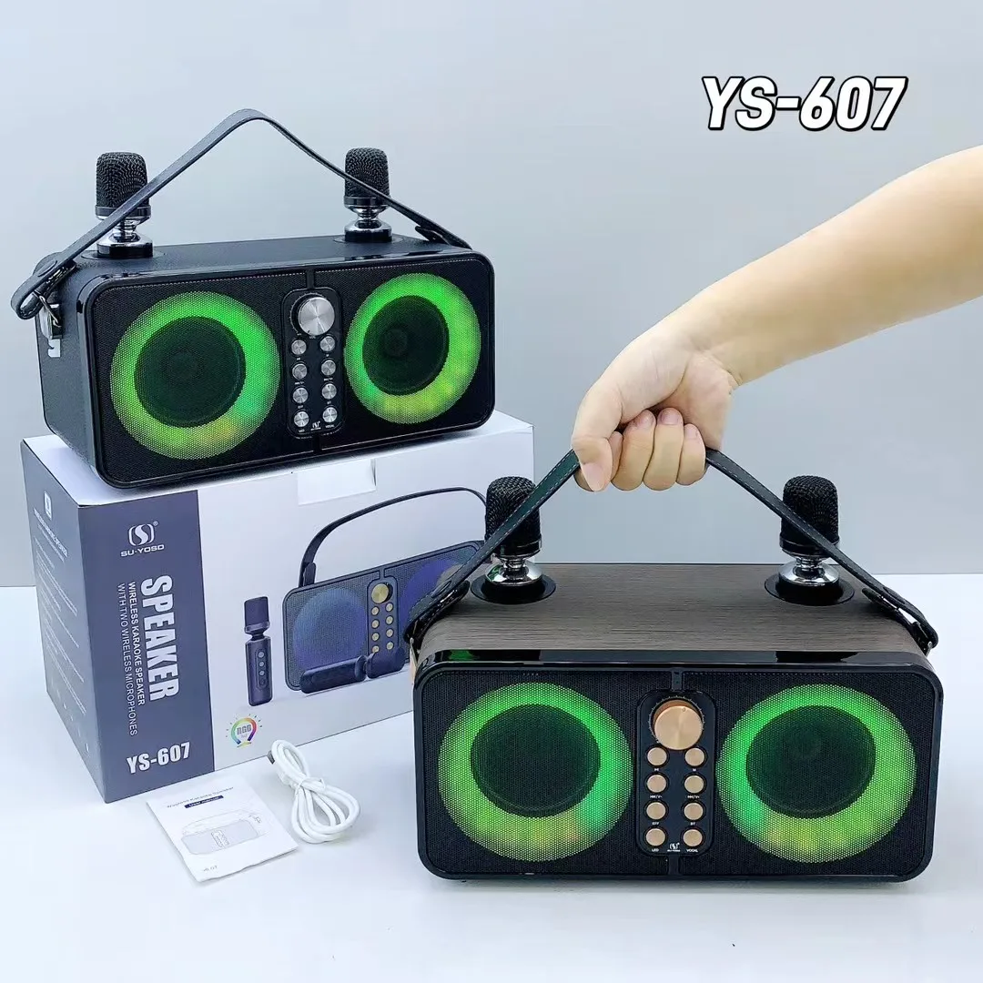 Portable Karaoke Machine - YS607 Wood Speaker with Dual Mic