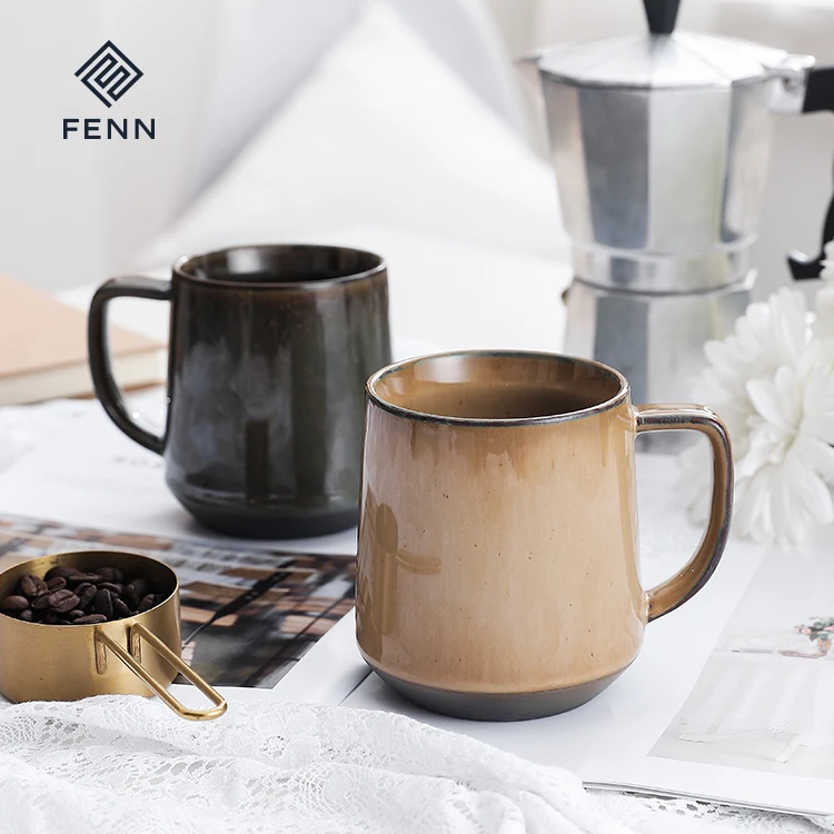 FENN Wholesale Color Options Porcelain Coffee Mug Japanese and Vintage Style Reactive Glaze Ceramic Mugs Custom