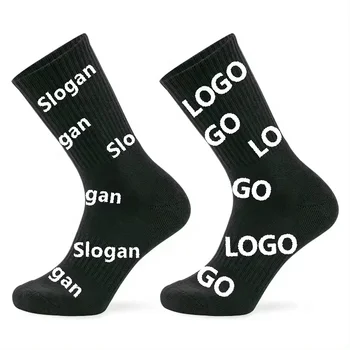 High Quality men's Athletic sports Crew Socks Custom Knitted Letter Pattern Bottom Cuff Logo Low MOQ for all seasons