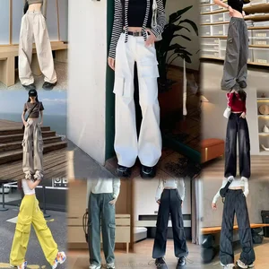 Women's High Quality Solid Color Cotton Stretch Jeans Large Number Stock Fashionable Casual Pants Denim Fabric Imported China